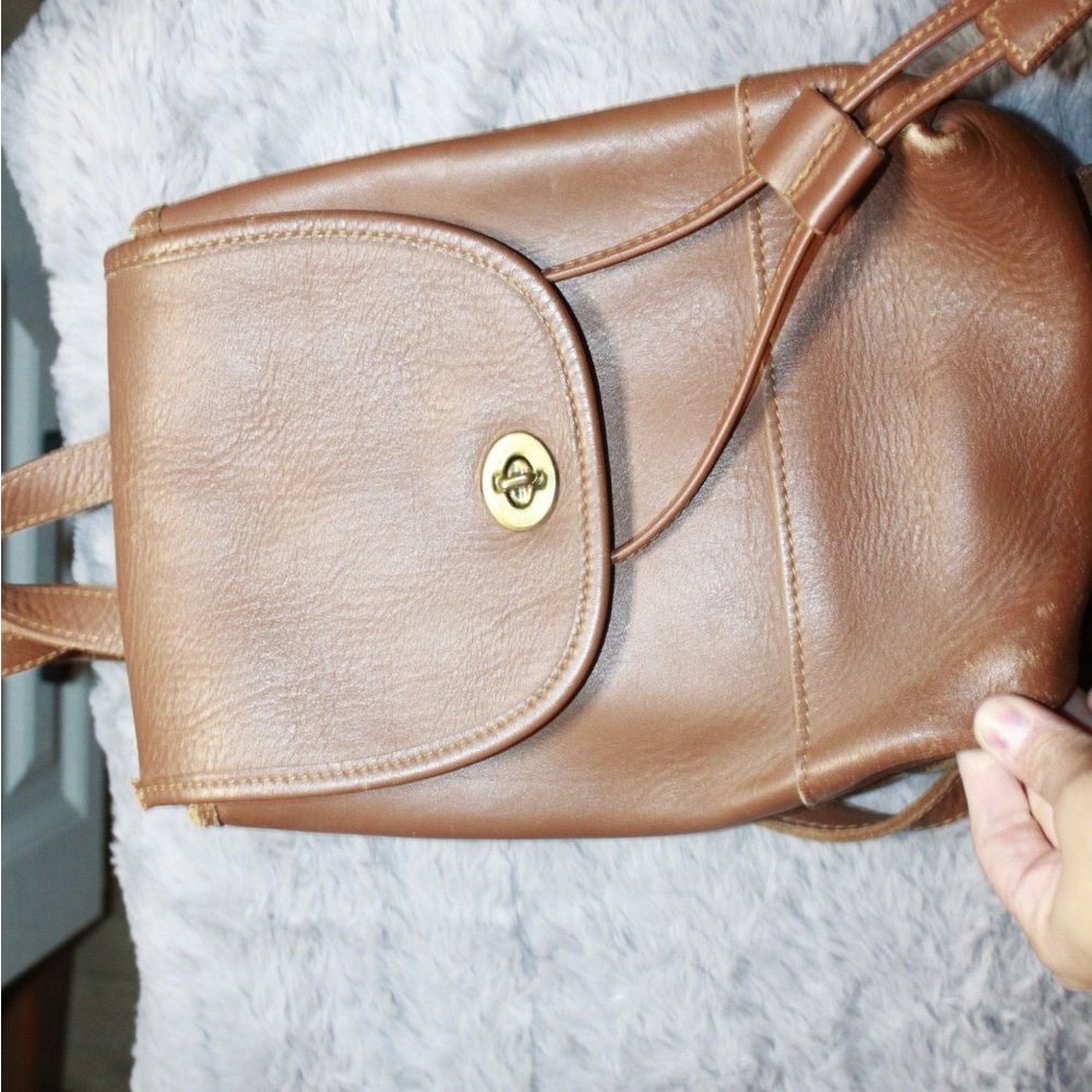 Coach Tan Leather Backpack with Gold Hardware